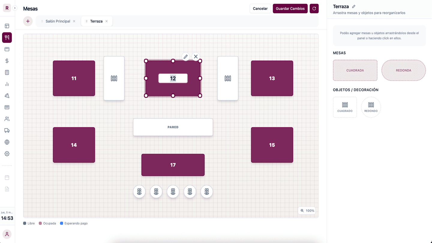 Editor de mesas en Restolia