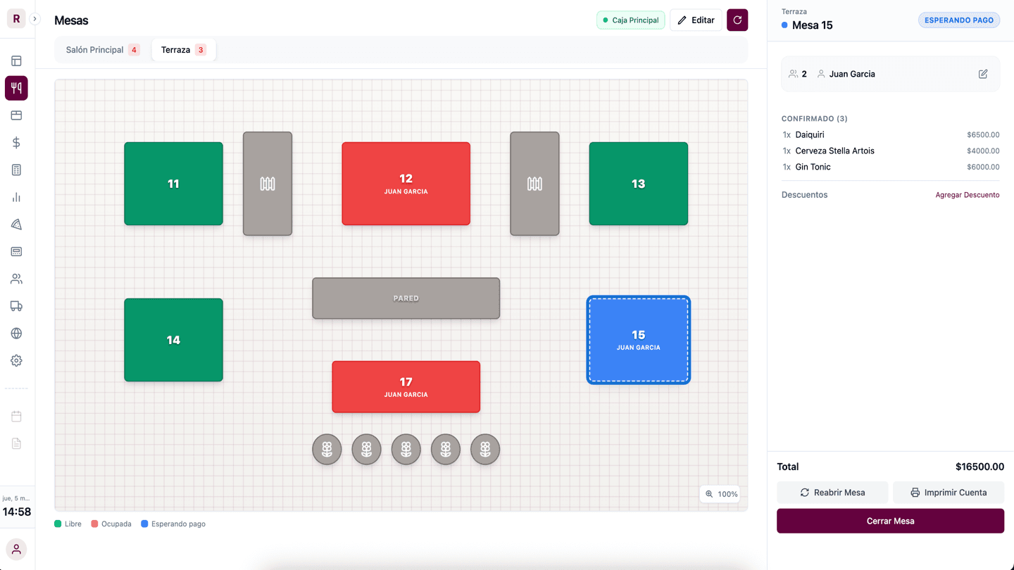 Gestión de mesas en Restolia